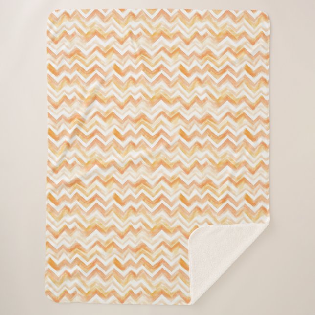 Peach Orange Chevron Stripes Sherpa Blanket (Front)