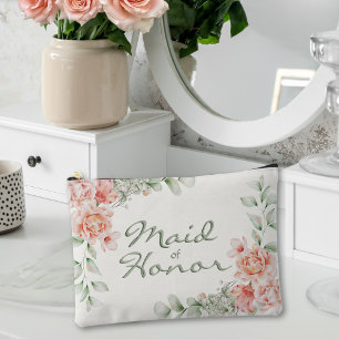 Peach Orange Coral Floral Maid of Honour Accessory Pouch