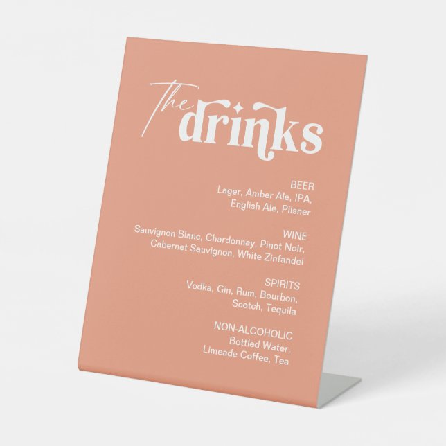 Peach Orange Drink Menu Wedding Bar Pedestal Sign (Front)