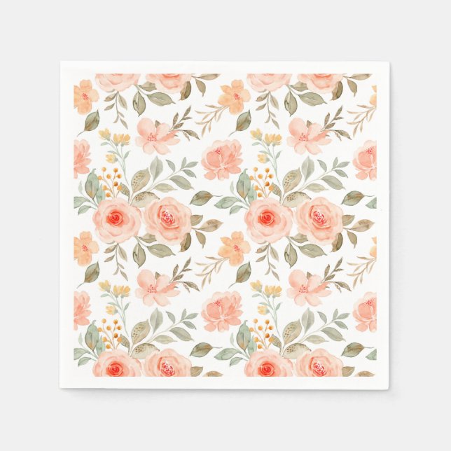 Peach Orange Floral Napkin (Front)