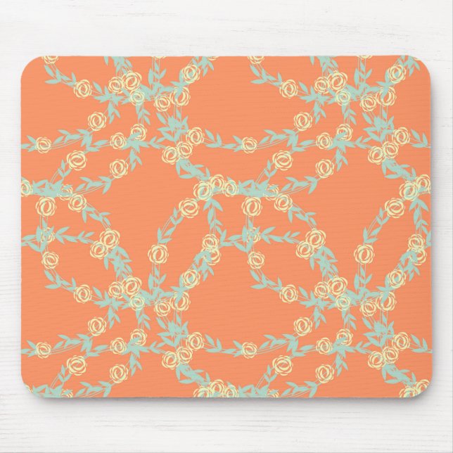 Peach Orange Floral Seamless Pattern Mouse Mat (Front)