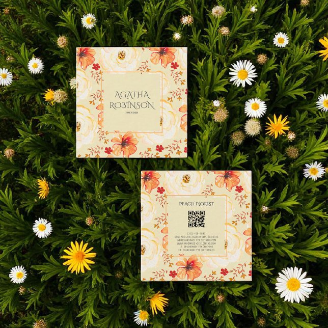 Peach Orange Flower Florist Square Business Card (Creator Uploaded)
