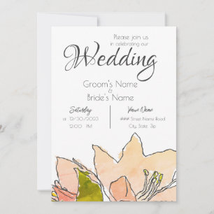 Peach Orange Flowers Wedding Invitation
