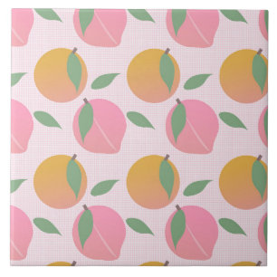 Peach Orange Fruit Pattern Pink Tile