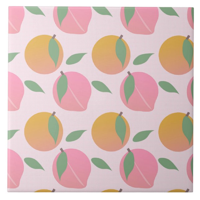 Peach Orange Fruit Pattern Pink Tile (Front)