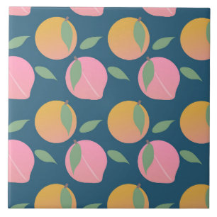 Peach Orange Fruit Pattern Pink Tile