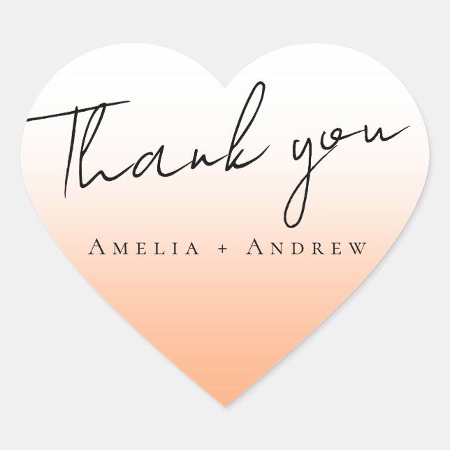 Peach Orange Fuzz Elegant Modern Thank You Wedding Heart Sticker (Front)