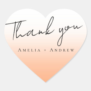 Peach Orange Fuzz Elegant Modern Thank You Wedding Heart Sticker