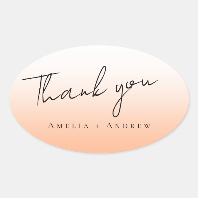 Peach Orange Fuzz Elegant Modern Thank You Wedding Oval Sticker (Front)