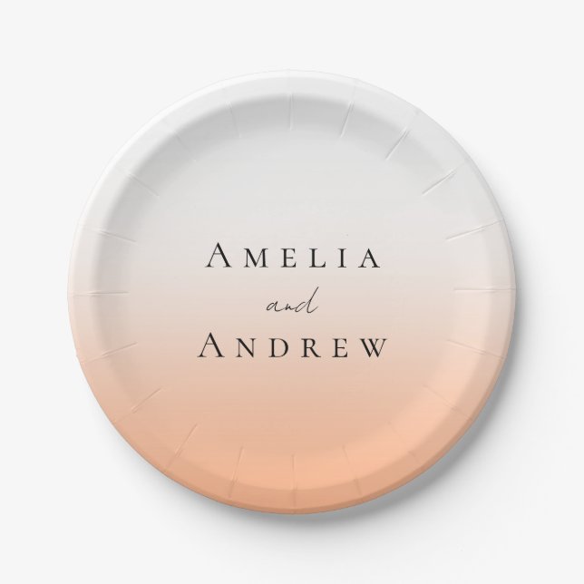 Peach Orange Fuzz Elegant Modern Wedding Paper Plate (Front)