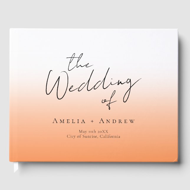 Peach Orange Fuzz Minimal Script Elegant Wedding Guest Book (Front)