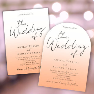 Peach Orange Fuzz Script Elegant QR Code Wedding Invitation