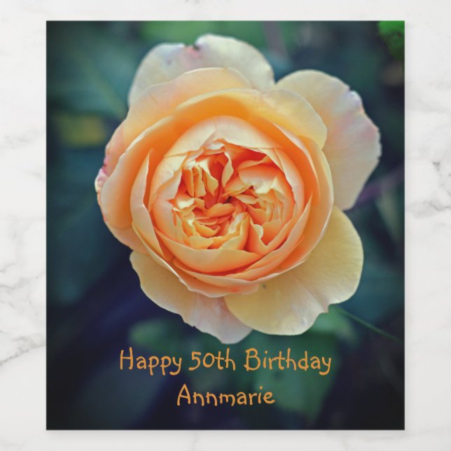 Peach Orange Garden Rose Flower Fun 50th Birthday Wine Label (Single Label)