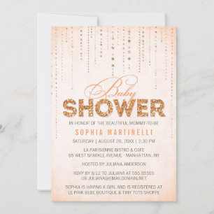 Peach Orange Glitter Baby Shower Invitation