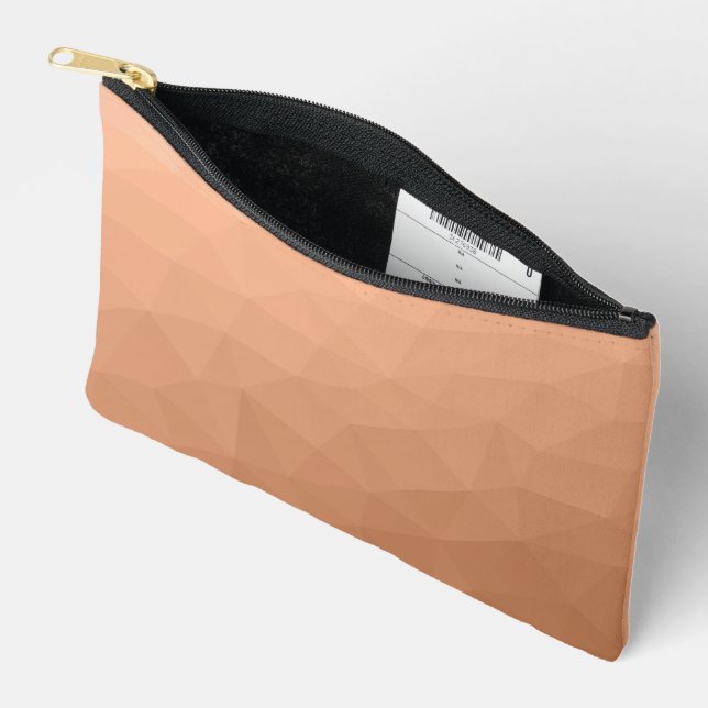 Peach Orange gradient geometric mesh pattern Accessory Pouch (Open)