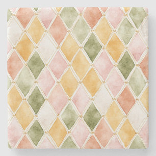 Peach Orange Green Yellow Blush Pink Abstract Stone Coaster