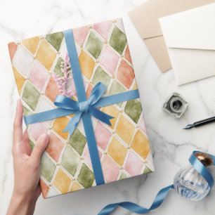 Peach Orange Green Yellow Blush Pink Birthday Wrapping Paper