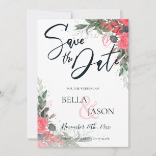 Peach Orange Grey Floral Wedding Save The Date