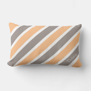Peach Orange Grey Stripes with Name Lumbar Cushion