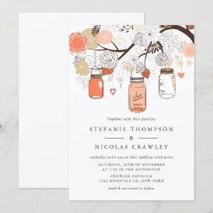 Peach Orange Hanging Mason Jars Wedding Invitation