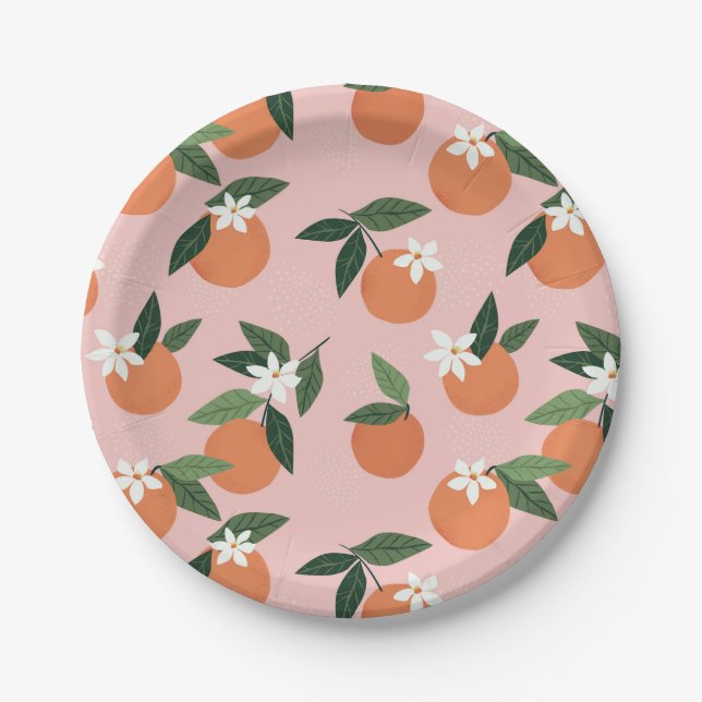 Peach Orange Juice Pattern Paper Plate (Front)