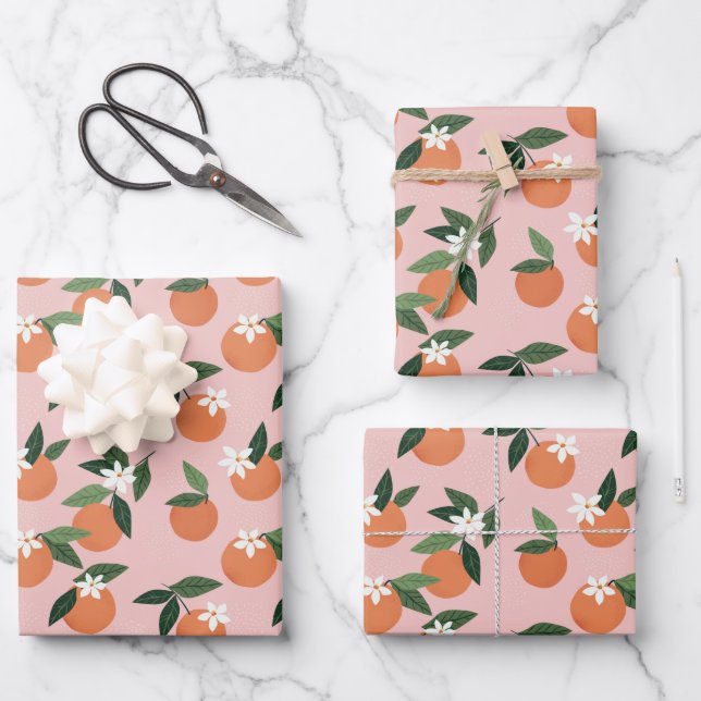 Peach Orange Juice Pattern Wrapping Paper Sheet (Front)