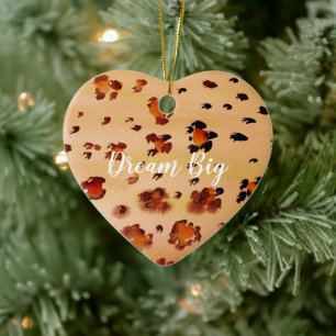 Peach Orange Leopard Print Watercolor Ceramic Tree Decoration