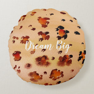 Peach Orange Leopard Print Watercolor Round Cushion