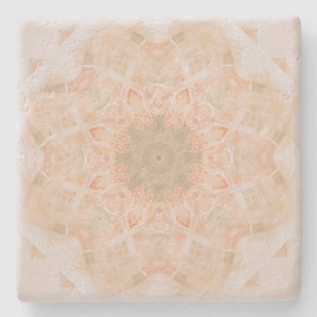 Peach Orange Mandala Stone Coaster (Front)