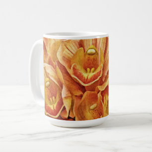 Peach Orange Orchids Flower Art Mug Cup