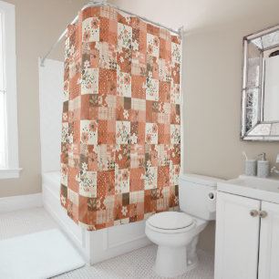 Peach Orange Patchwork Quilt Rustic Floral Retro Shower Curtain