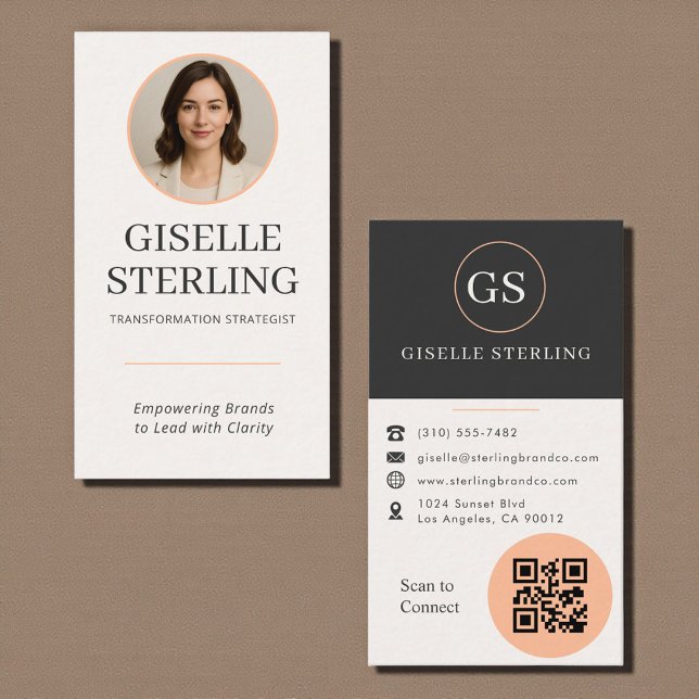 Peach Orange Photo QR Code Business Card (Creator Uploaded)