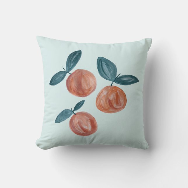 Peach Orange Picking Orchard Throw Pillow (Front)