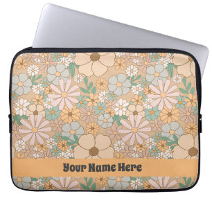 Peach Orange Pink Grey Floral Laptop Sleeve
