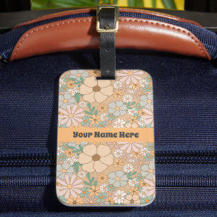 Peach Orange Pink Grey Floral Luggage Tag