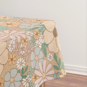Peach Orange Pink Grey Floral Tablecloth