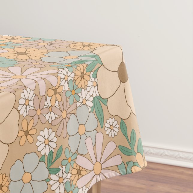 Peach Orange Pink Grey Floral Tablecloth (In Situ)