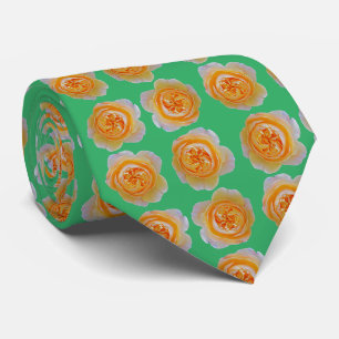 Peach Orange Rose Elegant Repeating Pattern Green Tie