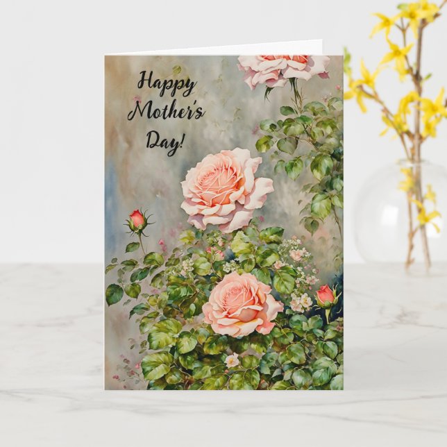 Peach Orange Roses Art Mother's Day Card (Yellow Flower)