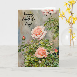 Peach Orange Roses Garden Art Mother's Day Card