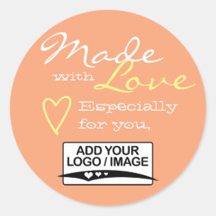 Peach Orange Simple Made with Love Logo Template Classic Round Sticker