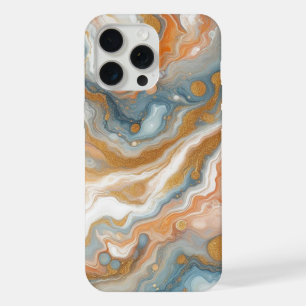 Peach Orange Teal Blue Gold Marble Art Pattern iPhone 15 Pro Max Case