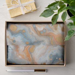 Peach Orange Teal Blue White Gold Marble Pattern Tissue Paper