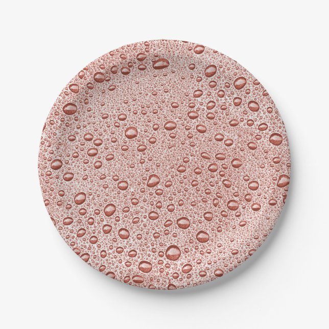 Peach orange water droplets paper plate (Front)