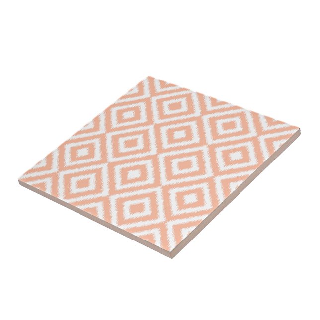 Peach Orange White Ikat Mosaic Art Pattern Tile (Side)