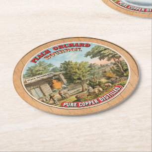 Peach Orchard Bourbon Still Vintage Label Round Paper Coaster
