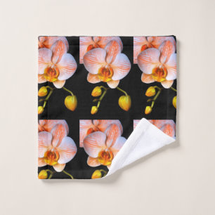 Peach orchid on black towel set