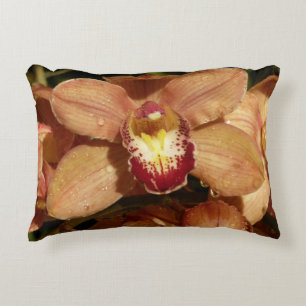 Peach Orchids with Raindrops Floral Decorative Cushion