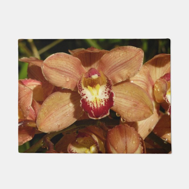 Peach Orchids with Raindrops Floral Doormat (Front)