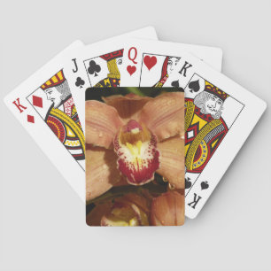 Peach Orchids with Raindrops Floral Playing Cards